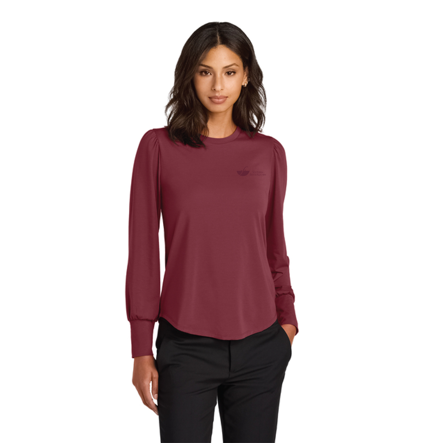 Southern Bath & Kitchen Women's Stretch Jersey Long Sleeve Blouson Top
