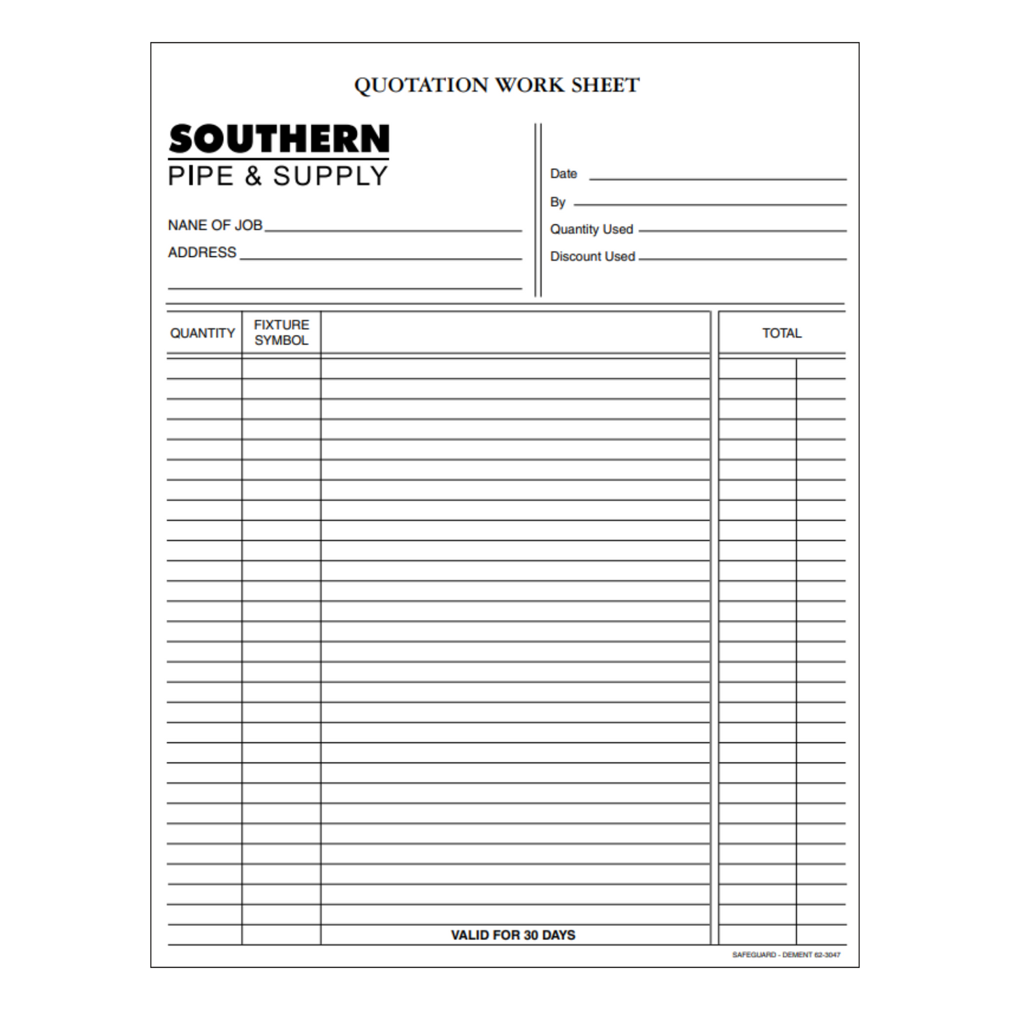 Quotation Work Sheet Scratchpads