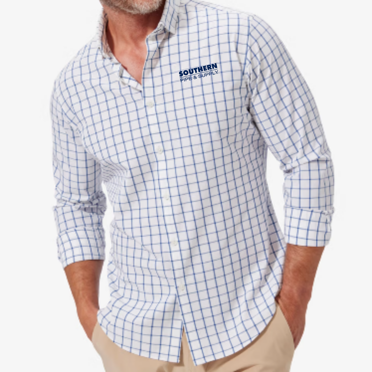 Mizzen + Main Leeward No Tuck Dress Shirt - White Navy Windowpane