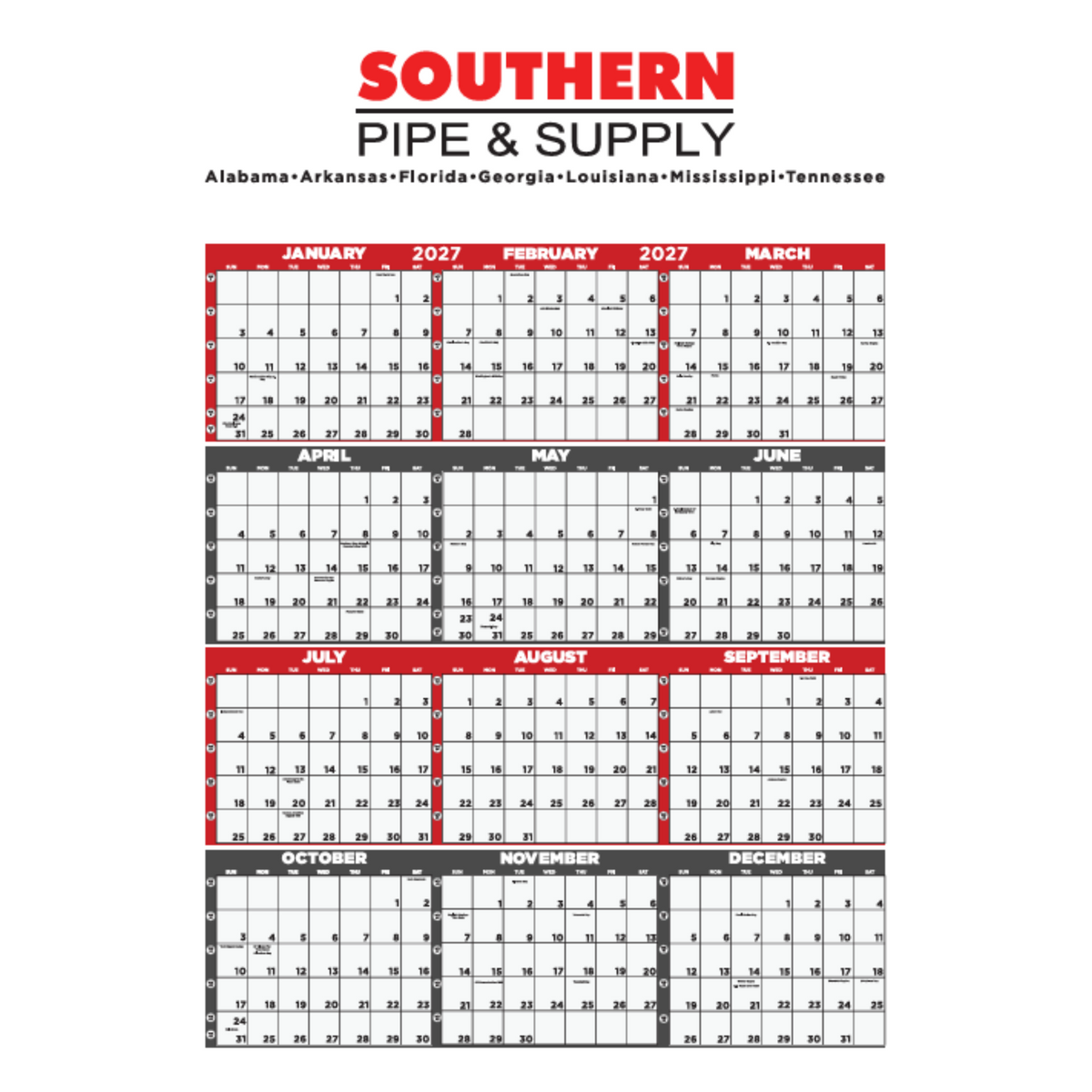 2027 Year At A Glance Calendar