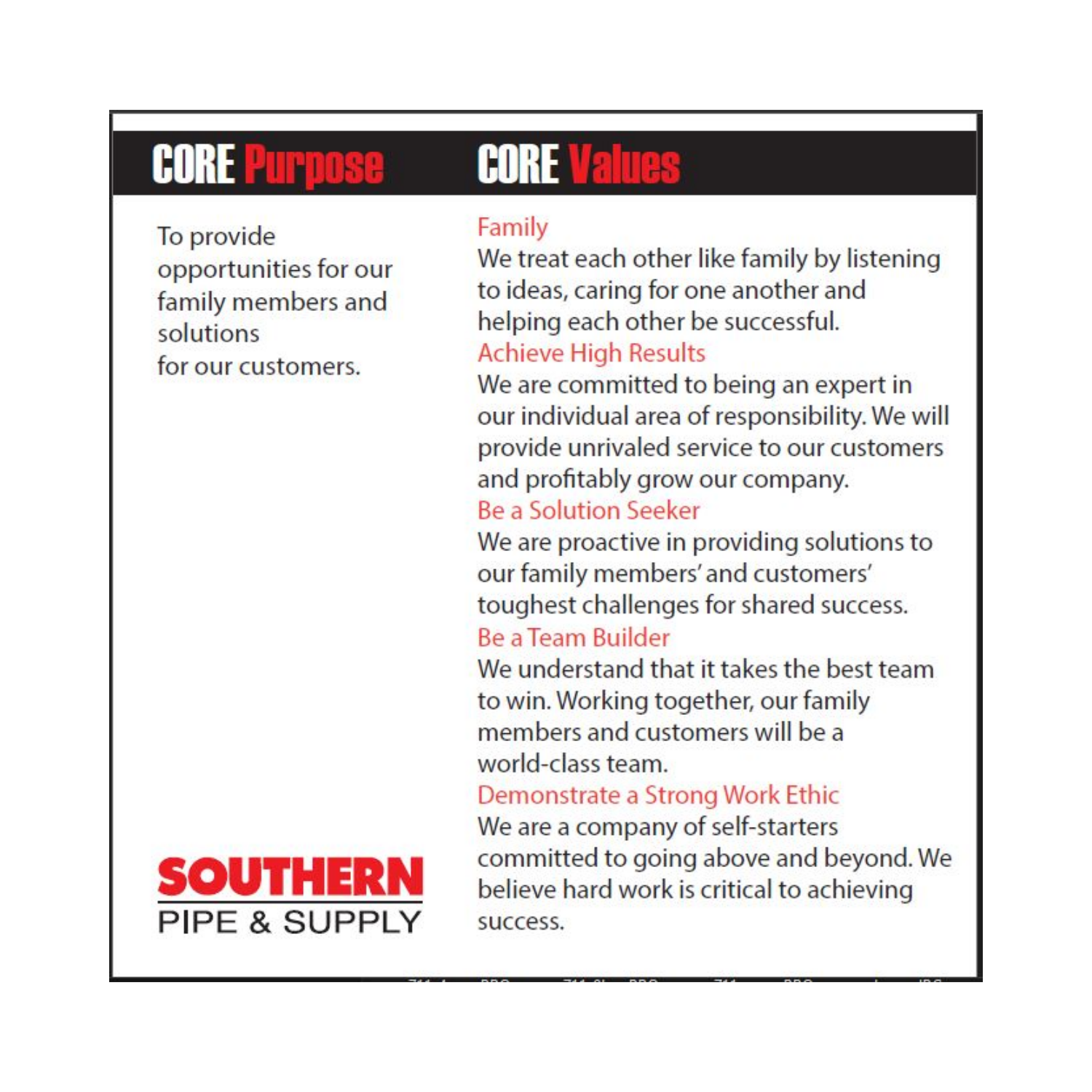 Core Values & Purpose Large Poster Print β thestoreatsouthernpipe